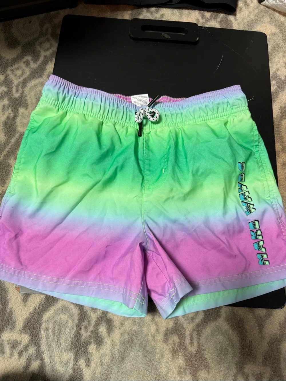 Art Class Green to Pink Ombre Swim Trunks